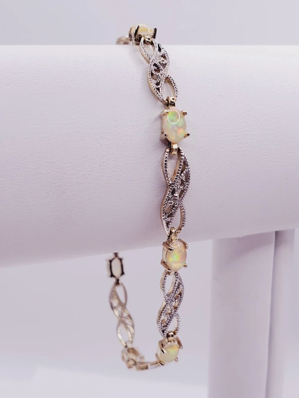 4 Carat Opal & Genuine Diamond Accent Bracelet - Yellow Gold - 925 Silver